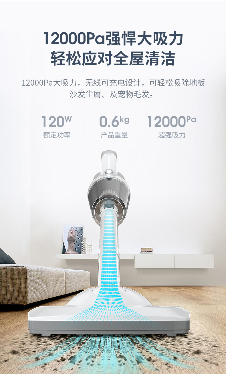 Cross-Border Household Handheld Vacuum Cleaner Car Dog Hair Suction Pet Hair Vacuum Cleaner Push Rod Low Noise Vacuum Cleaner High Power