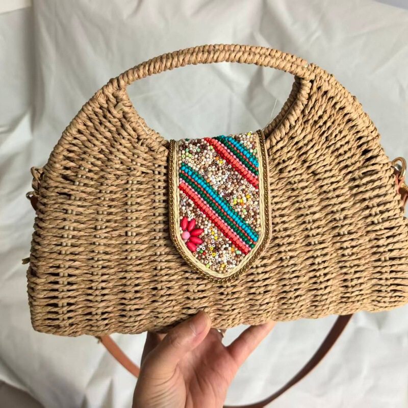 New Style Rattan Handbag for Women, Retro Handmade Woven Shoulder Crossbody Bag, Vacation Beach Straw Bag, Fashionable and Trendy New Style Rattan Handbag for Women, Retro Handmade Woven Shoulder Crossbody Bag, Vacation Beach Straw Bag, Fashionable and Trendy