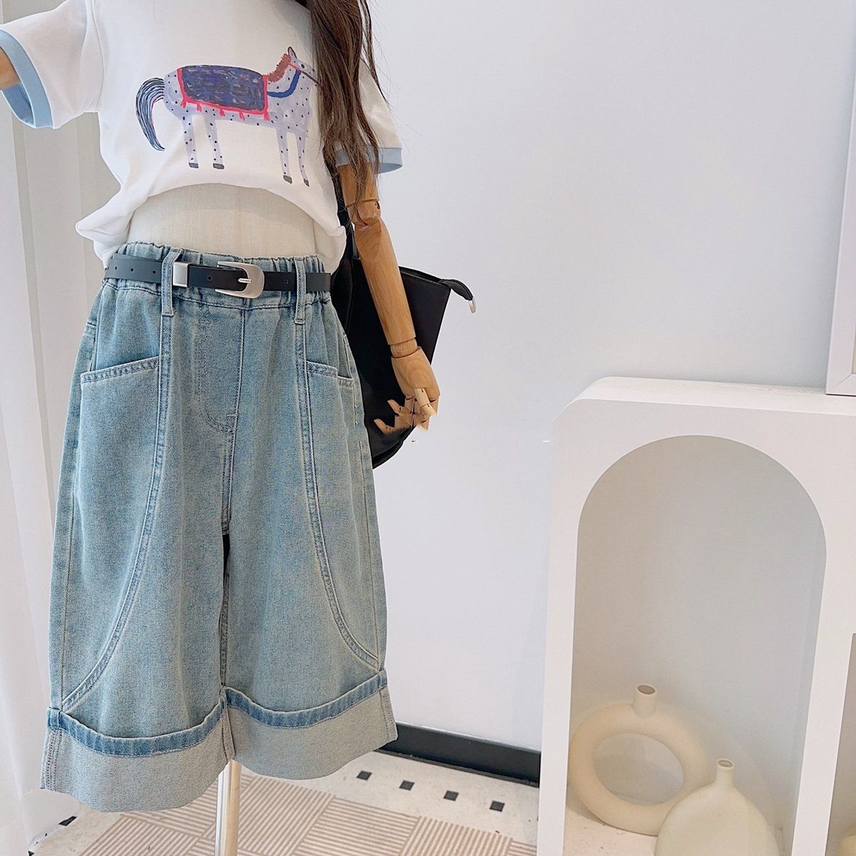 Niñas de verano delgado jeans pantalones cortos niños pantalones cortos niños pantalones cortos niños rectos pantalones casuales sueltos