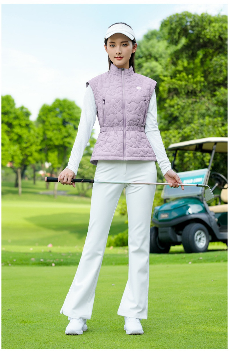 Áo vest khoác nữ thể thao golf chần bông cổ đứng khóa kéo — Áo vest trắng [eo có thể điều chỉnh/cổ áo đứng có khóa kéo/lót chần bông] YF856 chi tiết 14
