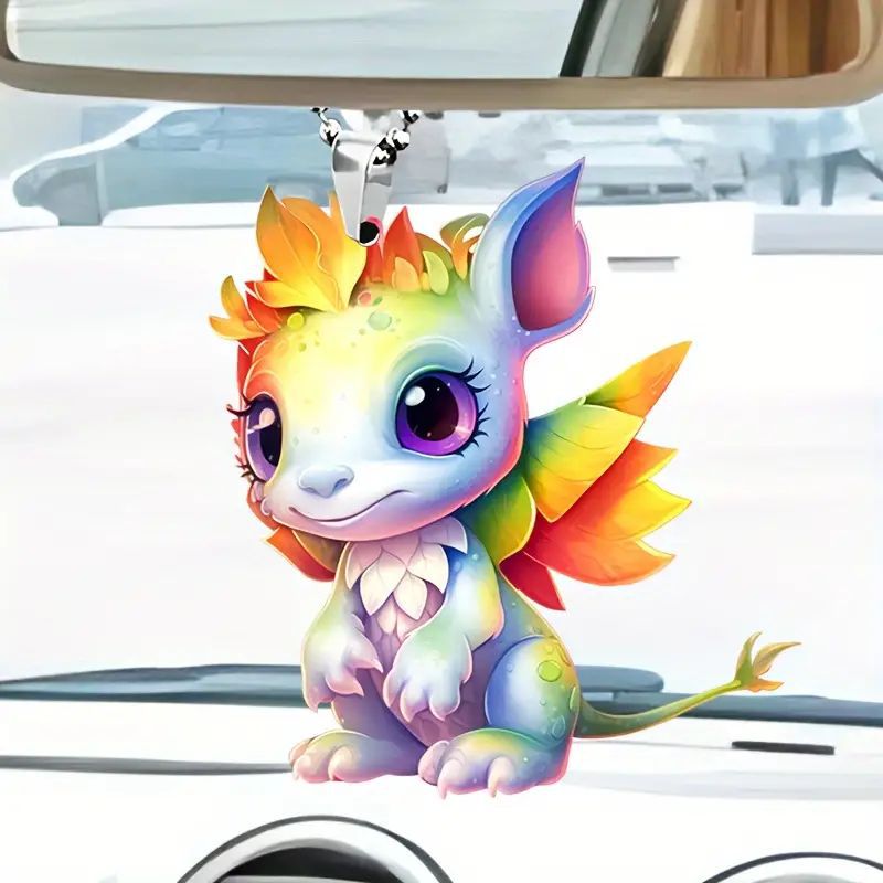Adorable dragón de color acrílico 2D colgante plano transfronterizo automóvil espejo interior decoración colgante para el hogar colgante image 3
