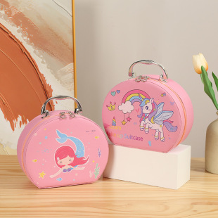 New semicircle portable cosmetic bag cartoon cute with mirror cosmetic storage bag portable large capacity cosmetic case