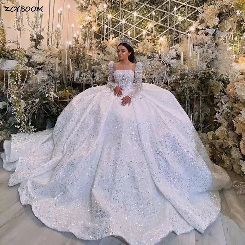African New Bridal Wedding Dress Beading Vintage Lace High Waist Elegant Long Sleeve Lace Trailing French Mori