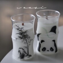 中国风可爱熊猫竹子造型玻璃蜡烛杯无烟白桃乌龙香薰蜡烛伴手礼