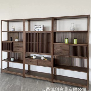 New Chinese style solid wood antique shelf black walnut wooden bookshelf office bookcase combination Duobao pavilion tea tea tea room furniture