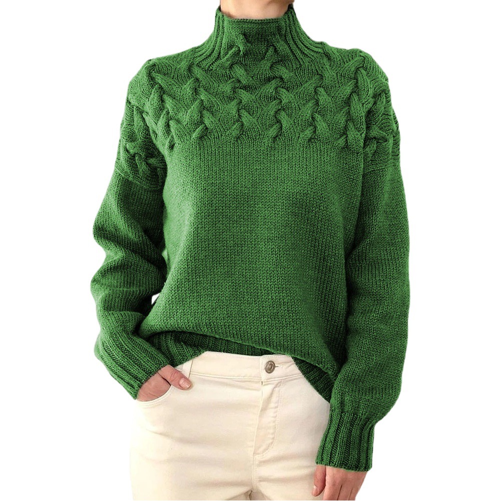 Suéter de Manga Larga para Mujer con Detalles Trenzados, Cuello Alto de Moda - Jersey de Cable eBay y Amazon