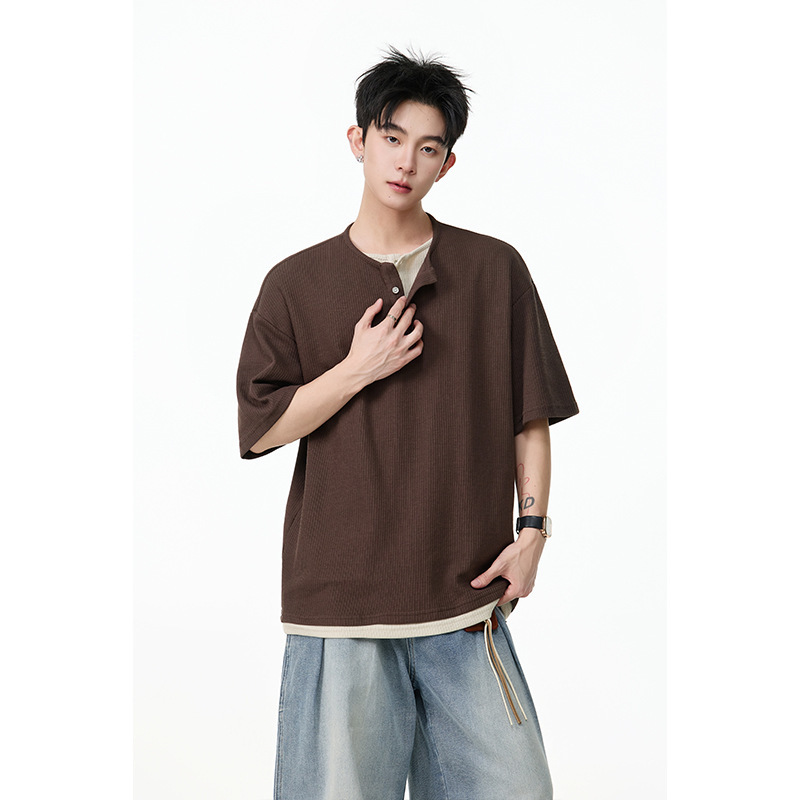 Lr Made 25Ss Sorona ® Cooling and Quick-Drying, Asymmetrical Double-Layer Collar, Simple Faux Two-Piece Short-Sleeve T-Shirt. Lr Made 25Ss Sorona ® Cooling and Quick-Drying, Asymmetrical Double-Layer Collar, Simple Faux Two-Piece Short-Sleeve T-Shirt.