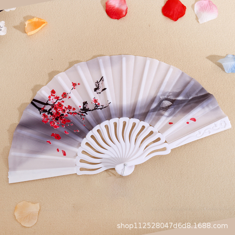 Abanico Plegable de Plástico Estilo Chino para Mujer, Abanico Plegable para Disfraces de Verano, Abanico Plegable para Danza y Espectáculos al por Mayor