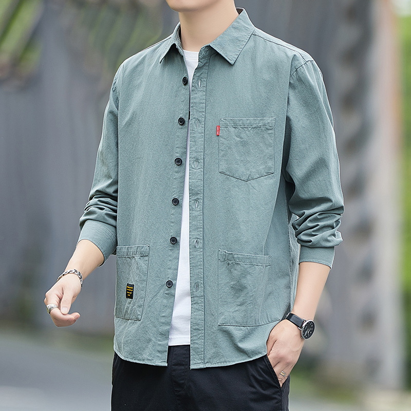 Primavera y otoño camisa de hombre de algodón de manga larga primavera y otoño camisa de algodón de hombre chaqueta de pulgada chaqueta casual
