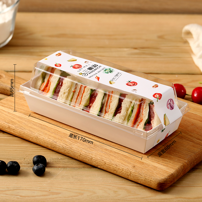 Caja de cartón blanco de sándwich rectangular + pegatinas - 100 juegos