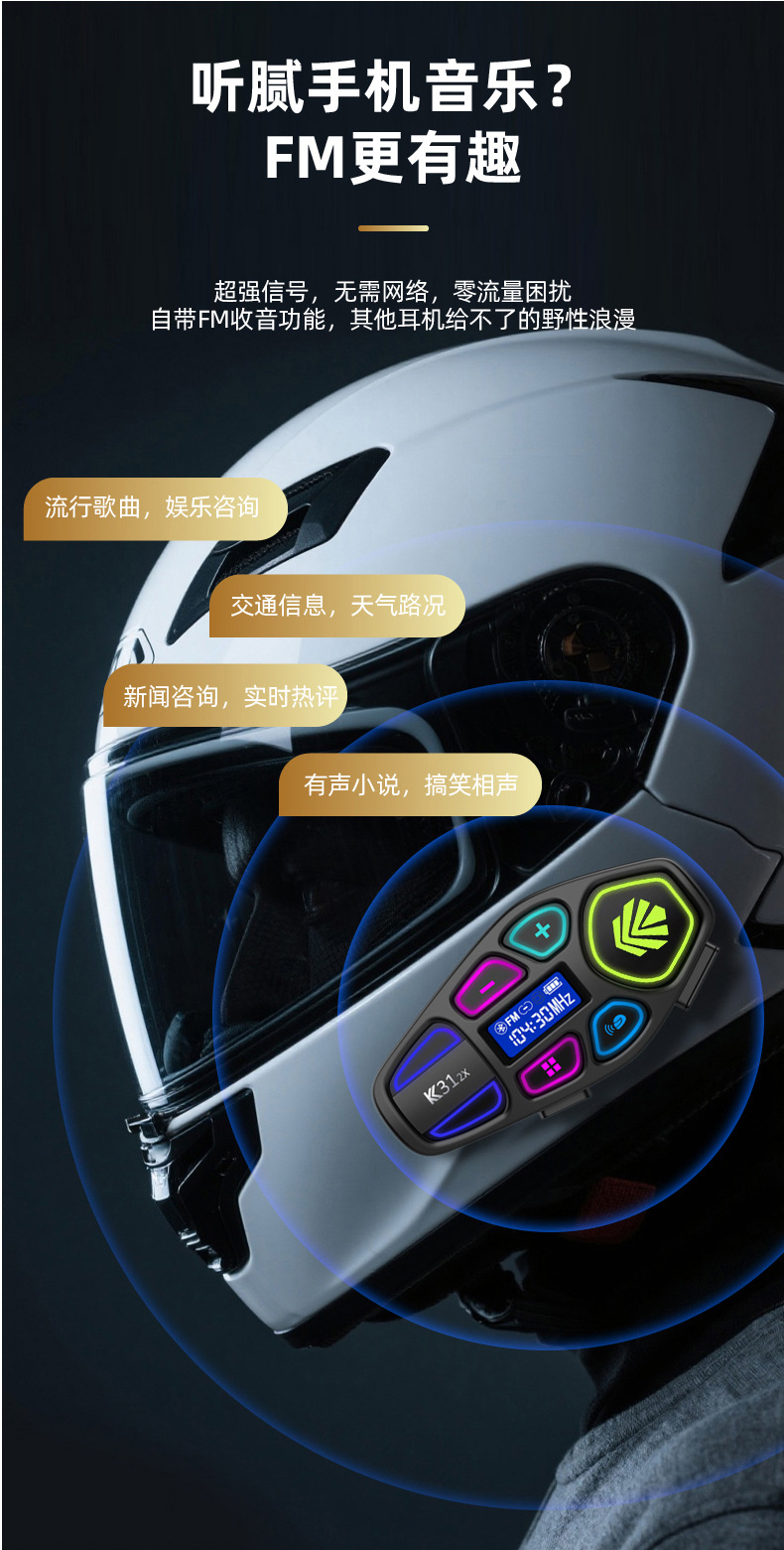 K31 Helmet Bluetooth Headset Cross-Border Video Recording Ai Voice Hands-Free Installation-Free Motorcycle Helmet Noise-Canceling Headphones