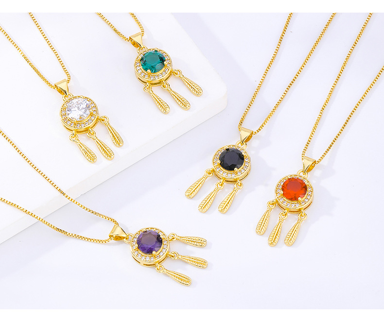 Fashion Dreamcatcher Brass Gold Plated Artificial Crystal Zircon Pendant Necklace display picture 1