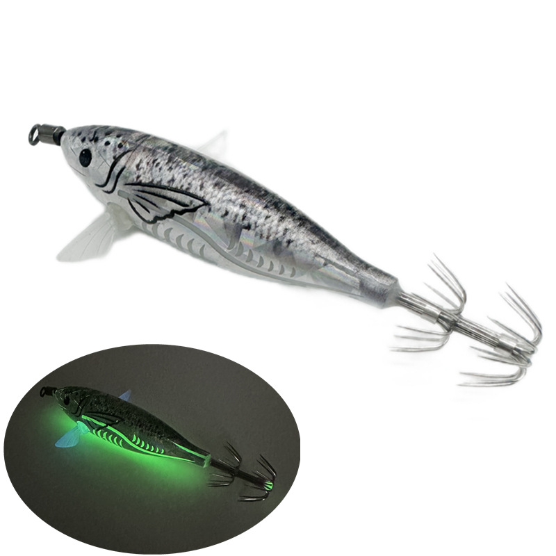 5,5G Camarón horizontal luminoso Egi camarón de madera camarón de vientre redondo cebo falso venta al por mayor gancho de explosión gancho de calamar camarón de madera cebo duro