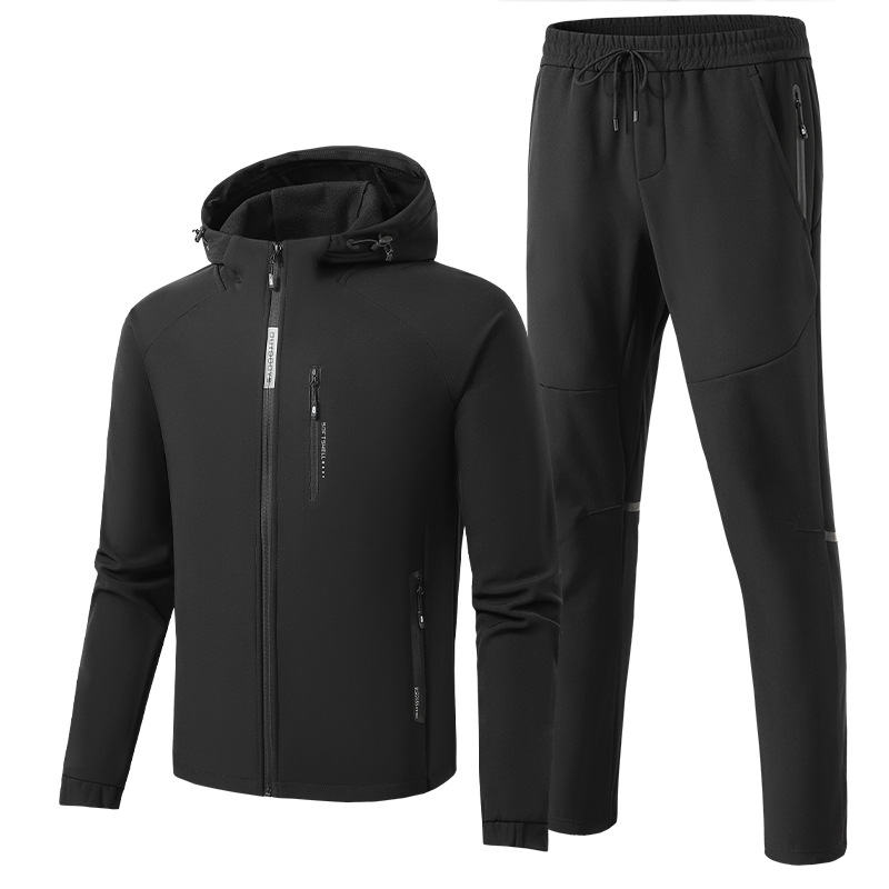 2024 chaqueta traje de los hombres de primavera y otoño al aire libre a prueba de viento de lana forrada engrosada pantalones cardigan soft shell abrigo traje de dos piezas