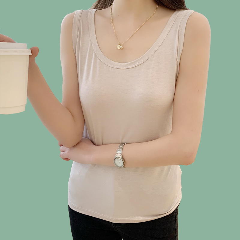 モーダルU襟キャミソール女性春と秋の薄い金型のスリムな美背の外には、サビの袖なしの中には、底付きの杉がついています。|undefined