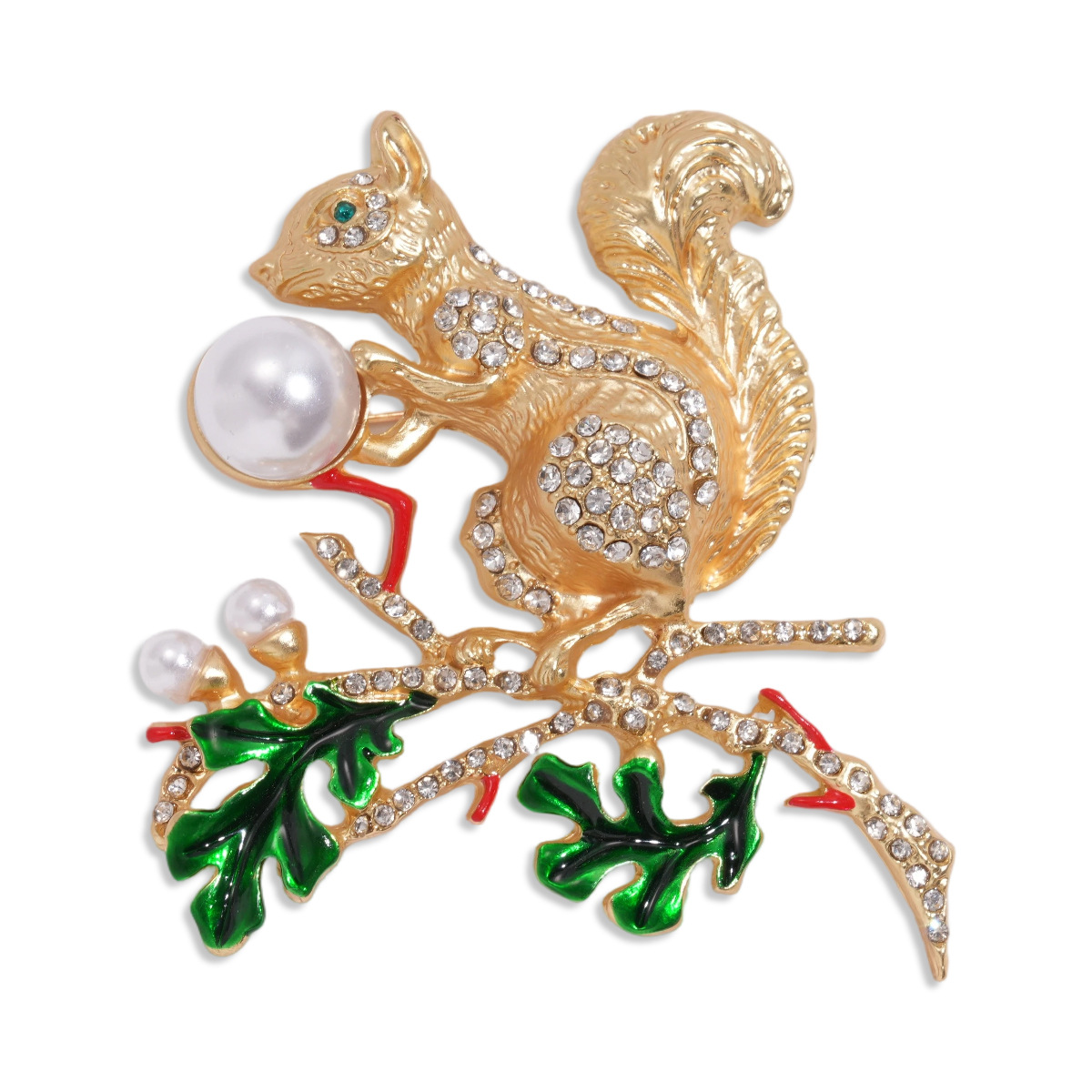 Personalidad europea y americana imitación de perlas de diamante de rama de ardilla pliegue broche único creativo nicho de moda accesorios de alta calidad