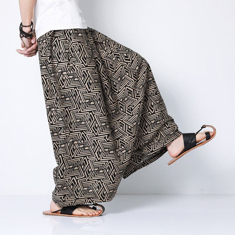 Chinese Style Big Beat Pants Beach Pants Ethnic Hanfu Casual Large Size Men's Pants D230