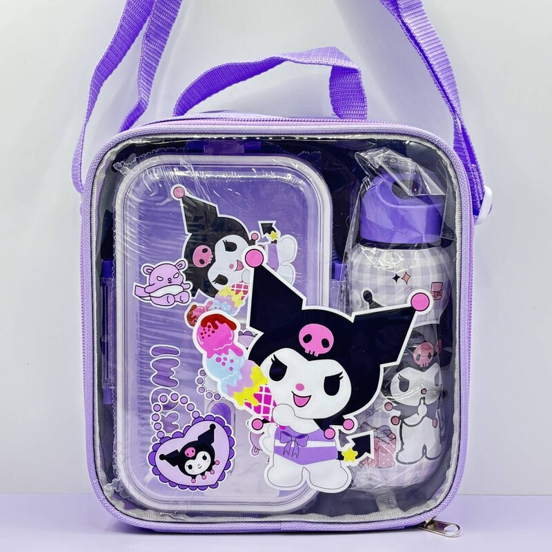 新しいかわいい漫画ランチボックスウォーターカップセット 2 ピース断熱バッグ付き学生学校弁当箱弁当箱|undefined