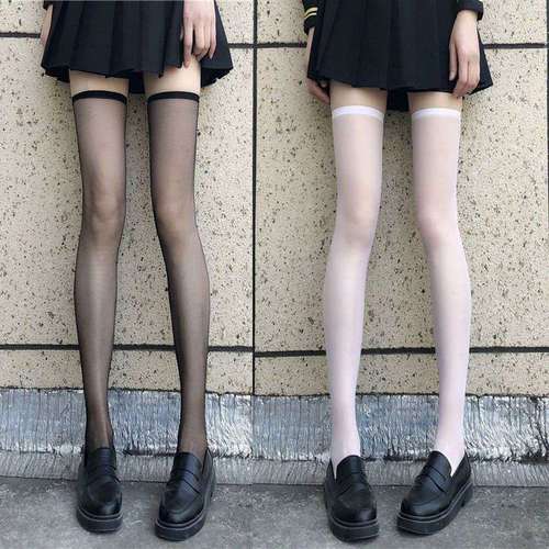 Black Sheer Knee-High Socks with Over-the-Calf Design, Summer Fashion Thigh High Socks, Thin White Mesh Socks A8