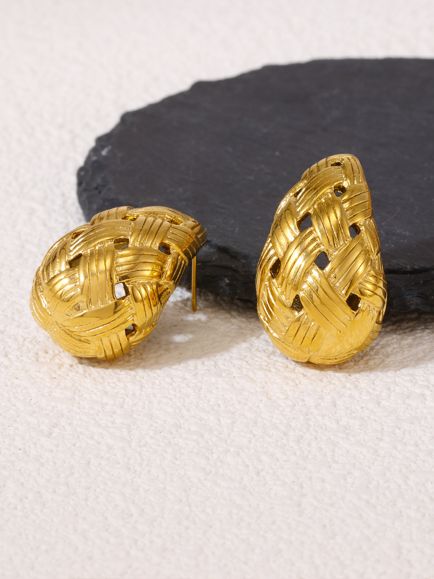 Quadratische, tropfenförmige Ohrringe mit Zirkonia-Besatz, Damen-Ohrringe aus Edelstahl PVD-Beschichtung_voghion.com