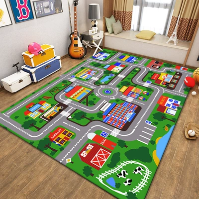 Lot Play Mat for Kids, Parent-Child – Avtomobil döşəmə paspasları - parking-lot-mat-28-80120cm-crystal-velvet