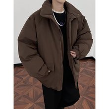 春秋新款美式宽松纯色棉衣男士韩版休闲百搭简约翻领外套情侣上衣