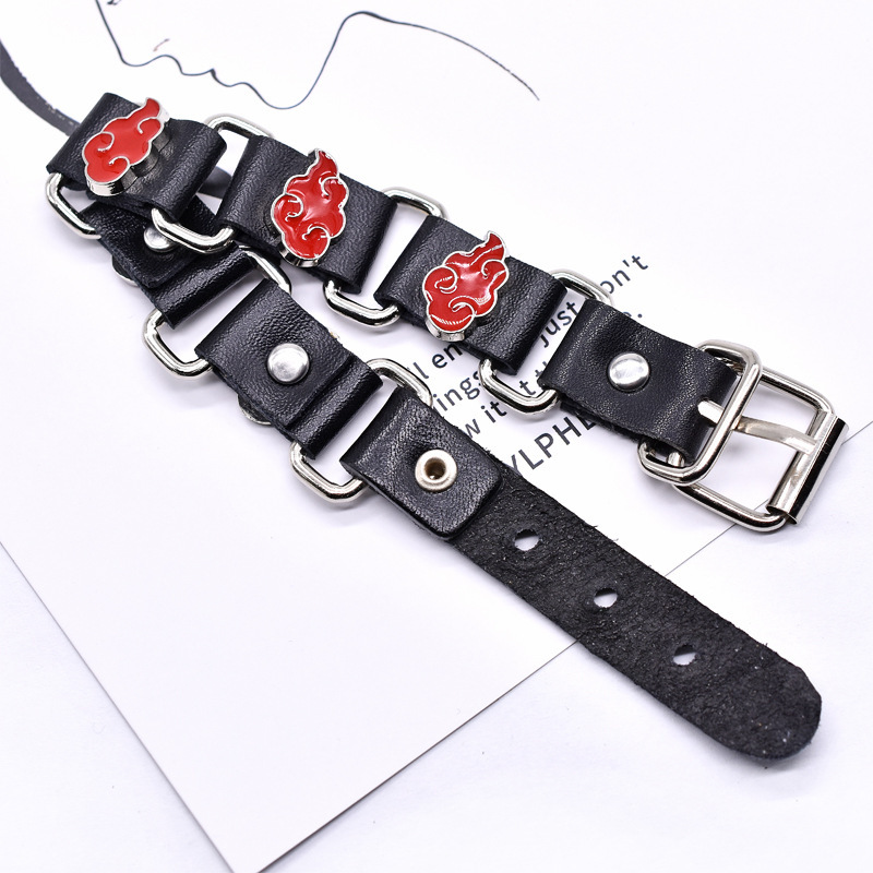 Animation Peripheral Naruto Naruto Seven Section Genuine Leather Handmade Leather Bracelet Rivet Strap Adjustment Cloud Bracelet