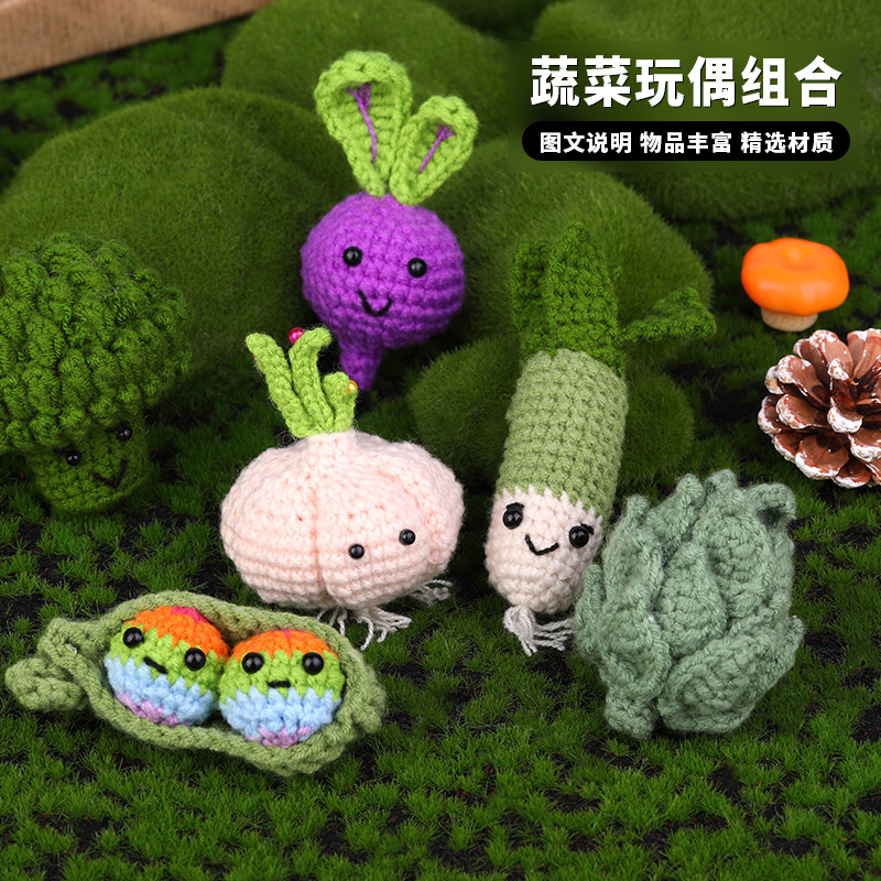跨境新品毛线钩针材料包编织钩织可爱玩偶钩针手工手作蔬菜