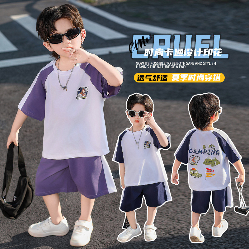 7850 Traje para niños Ropa de verano para niños 2025 Nuevo traje de dos piezas de manga corta Estilo occidental Ropa casual hermosa para hombres y bebés