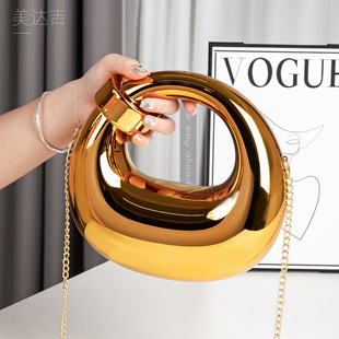 Fashionable Acrylic Gold Box Bag Banquet Candy Goose Egg Cloud Dress Shell Handbag Crossbody Small Bag