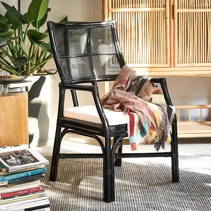 Silla de ocio vintage de ratán natural, sillón individual estilo wabi-sabi para casas de huéspedes y salones de té, silla de comedor de ratán de estilo nórdico japonés.