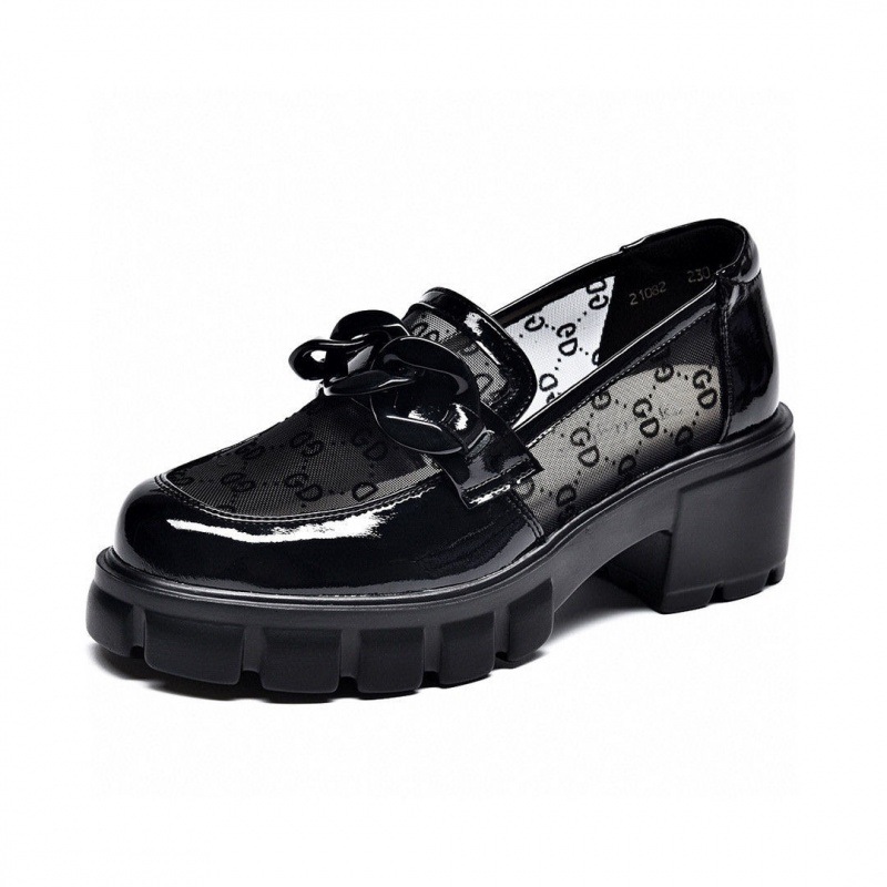 Giày sneaker nữ đế dày mũi tròn phối lưới da thật — Màu đen