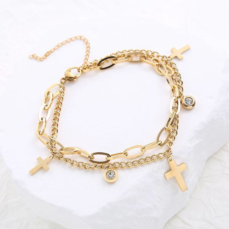 Fashion Cross Heart Shape Stainless Steel Plating Inlay Artificial Diamond Bracelets 1 Piece