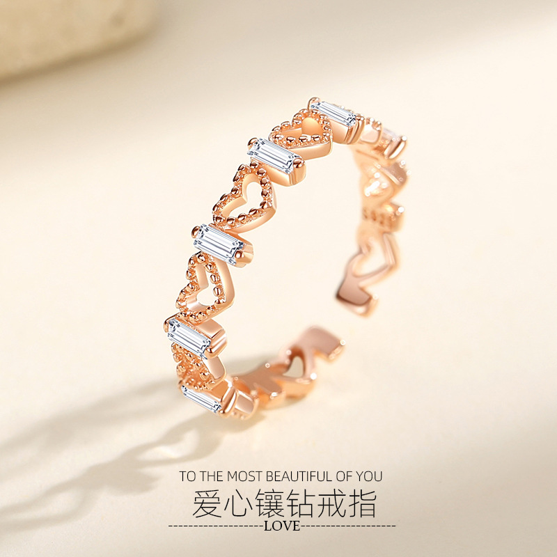 Anillo de diseño de nicho de mujer s925 plata esterlina estilo coreano anillo de diamante de corazón hueco estilo de lujo ligero de moda TikTok mismo estilo