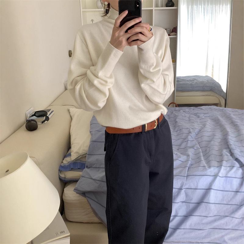 In Stock Turtleneck Knitted Bottoming Knitwear Knitwear Design Top Women's Wool Bottoming Shirt with Ndo*E Inside