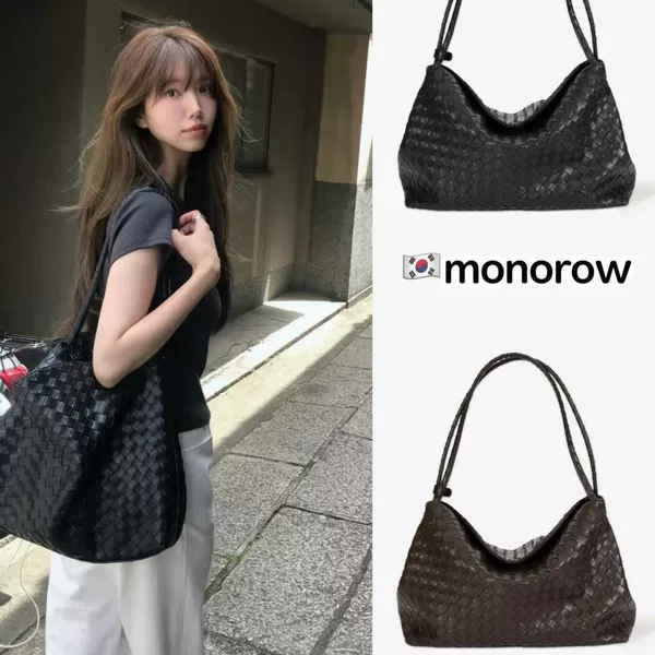 Korean niche brand monorow's new vintage woven mesh tote shoulder bag for commuting with large capacity