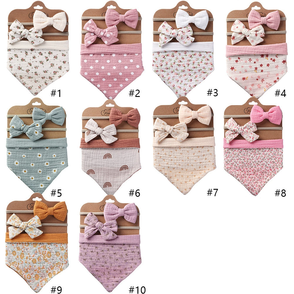 Children's scarf, double-sided headband with bow, eating bib, set