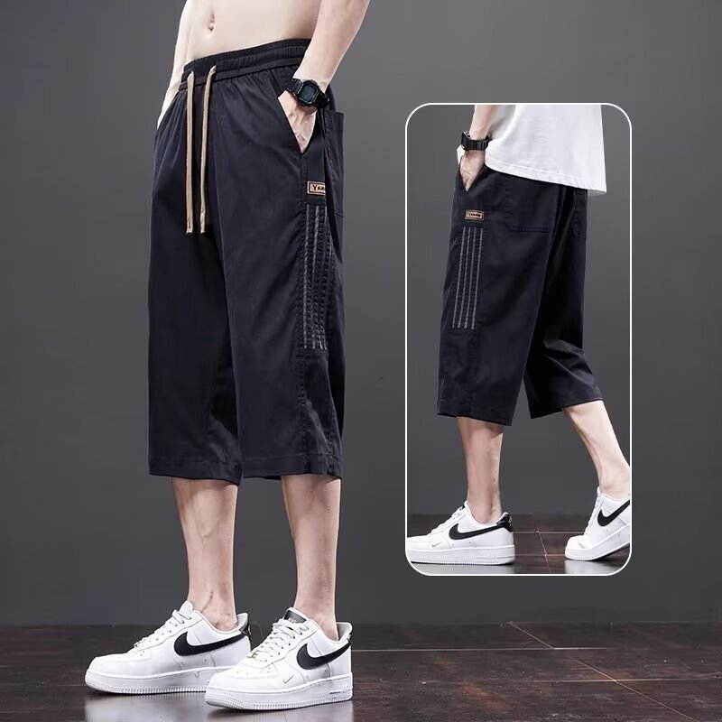 Summer Ice Silk Casual Shorts Men's Loose Straight Breeches 2025 New Summer Ultra-thin Breathable Capri Pants