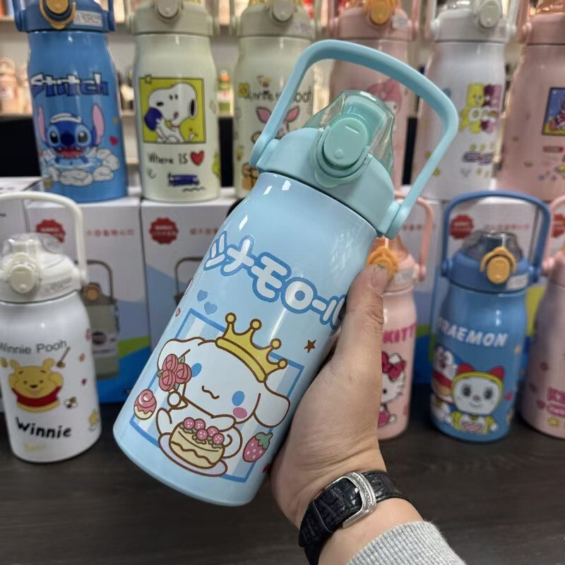 国境を越えた人気の漫画の大容量ポータブルポットステンレス鋼魔法瓶カップストロー付き屋外ウォーターカップ真空カップ|undefined