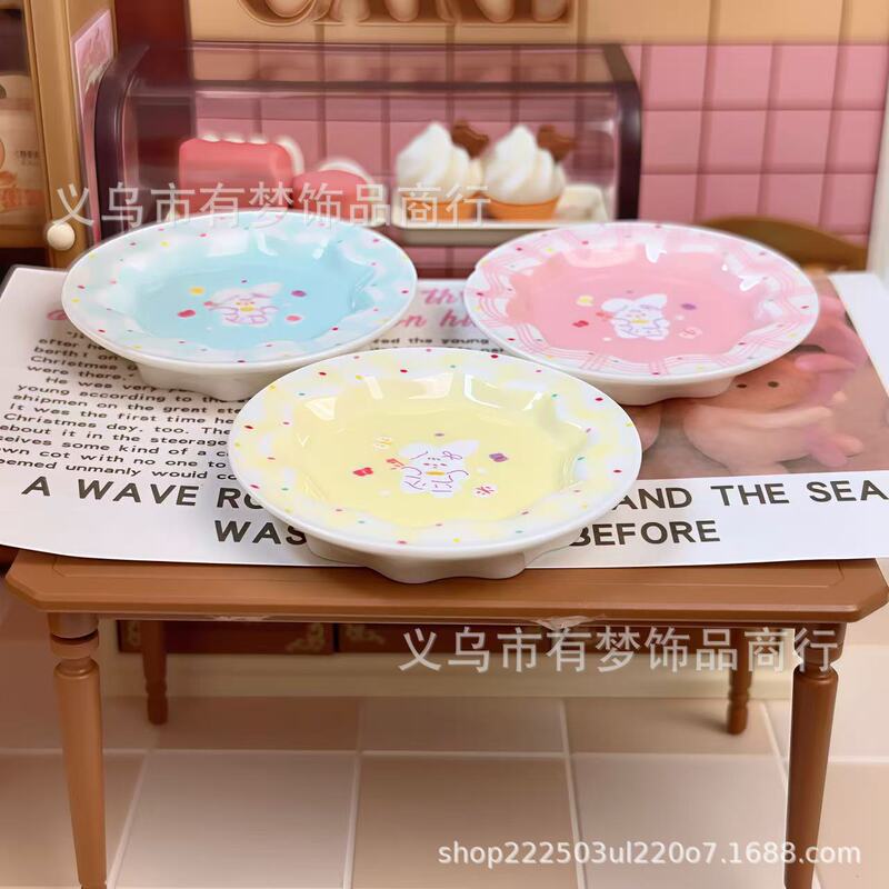 仿真微缩食玩小兔盘子diy奶油树脂饰品配件捏捏装饰盘子摆件材料|undefined