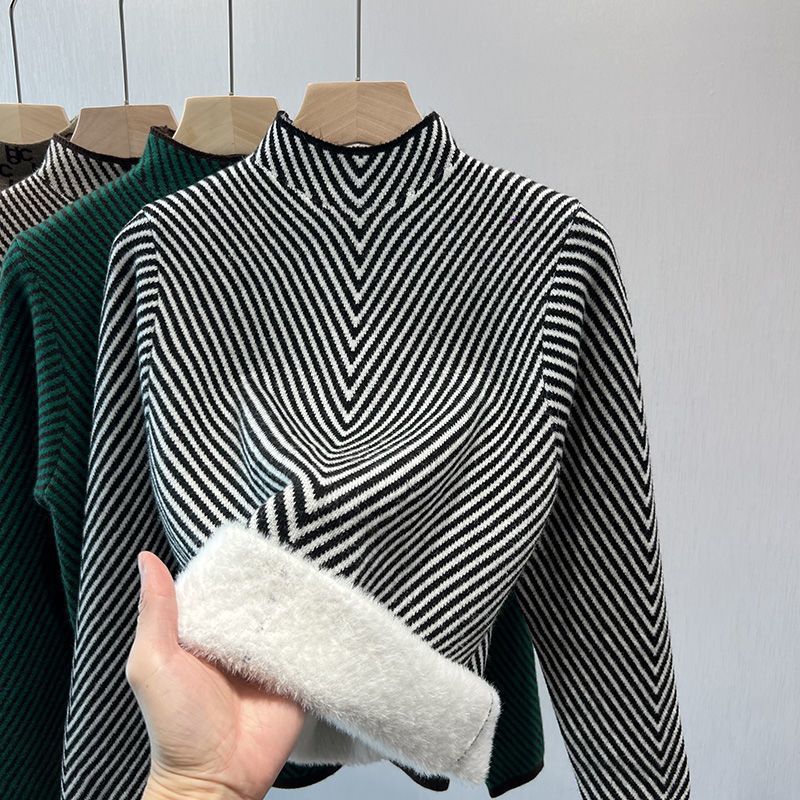 high quality One-piece Fleece Western-style Half-turtleneck Sweater Women's Inner Wear 2022 New fleece-lined Thickened Base Shirt Top