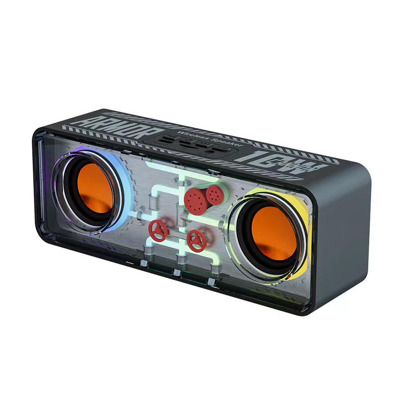 Mecha transparente cañón de acero altavoz bluetooth subwoofer al aire libre teléfono móvil computadora sonido inalámbrico regalo para chicos