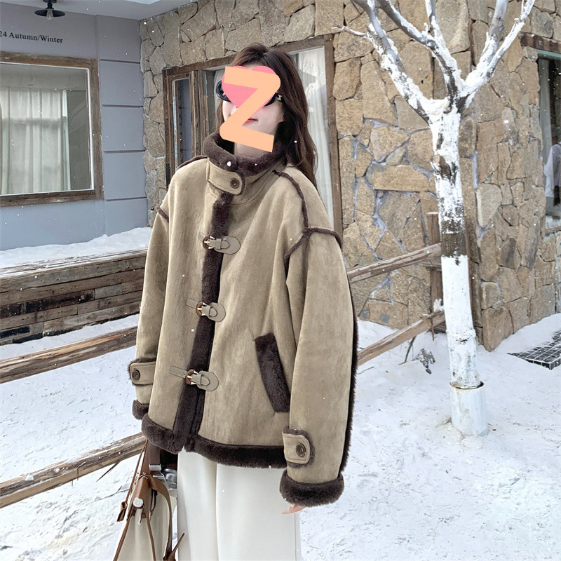 Trendy Autumn and Winter Cotton Coat with Suede and Fur, Stylish Lamb Wool Jacket for Women, Popular 2025 Biker Jacket New Model