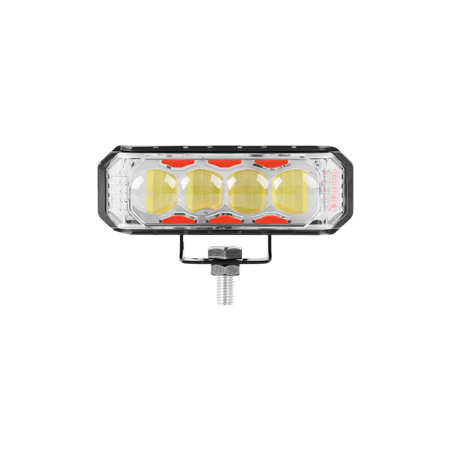 Strong light 4LED car light with aperture motorcycle spotlight white and yellow three-sided light red and blue light burst external modified light