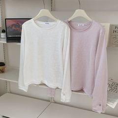 早秋上新 韩版慵懒风卷边拼接打底衫 修饰上半身宽松休闲女装