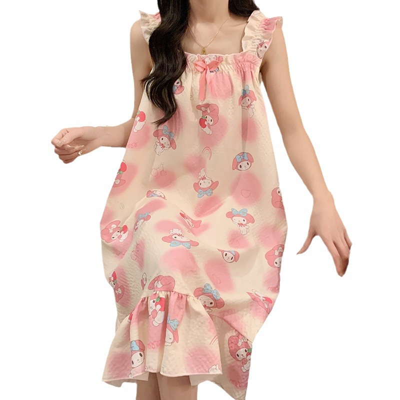 Verano nuevo lindo pijama vestido de mujer simple dibujos animados dulce estudiante con cojín de pecho pijama casero al por mayor