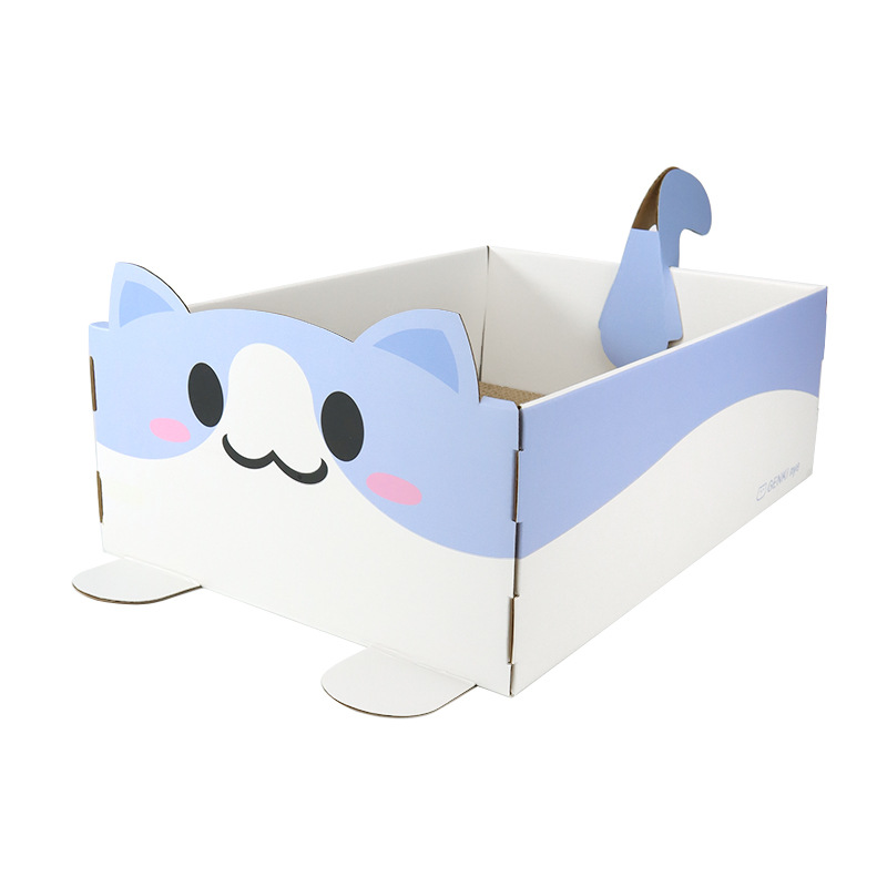 파란색과 흰색 야옹 (고양이 스크래치 보드 포함)
