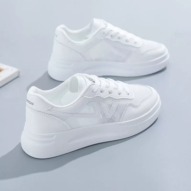 Summer universal high quality white shoes for students, mesh breathable light panel