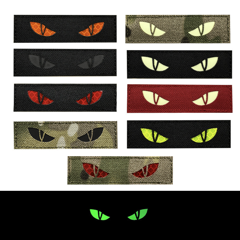 跨境户外夜光恶魔的眼睛外贸货源猫眼士气战术章反光包贴章魔术贴