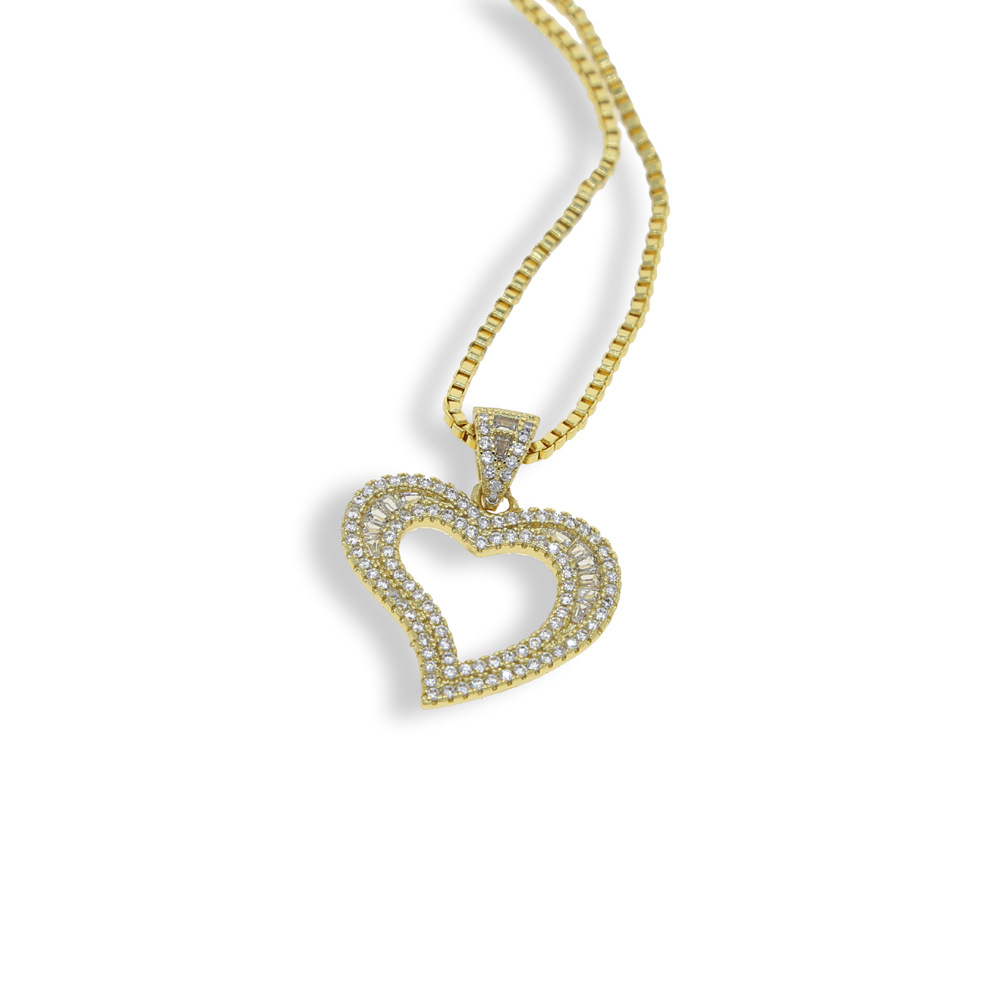 Copper Material Heart Shape Pattern Wholesale Jewelry Retro Classic Style Heart Shape Copper Pendant Necklace Belcher Chain